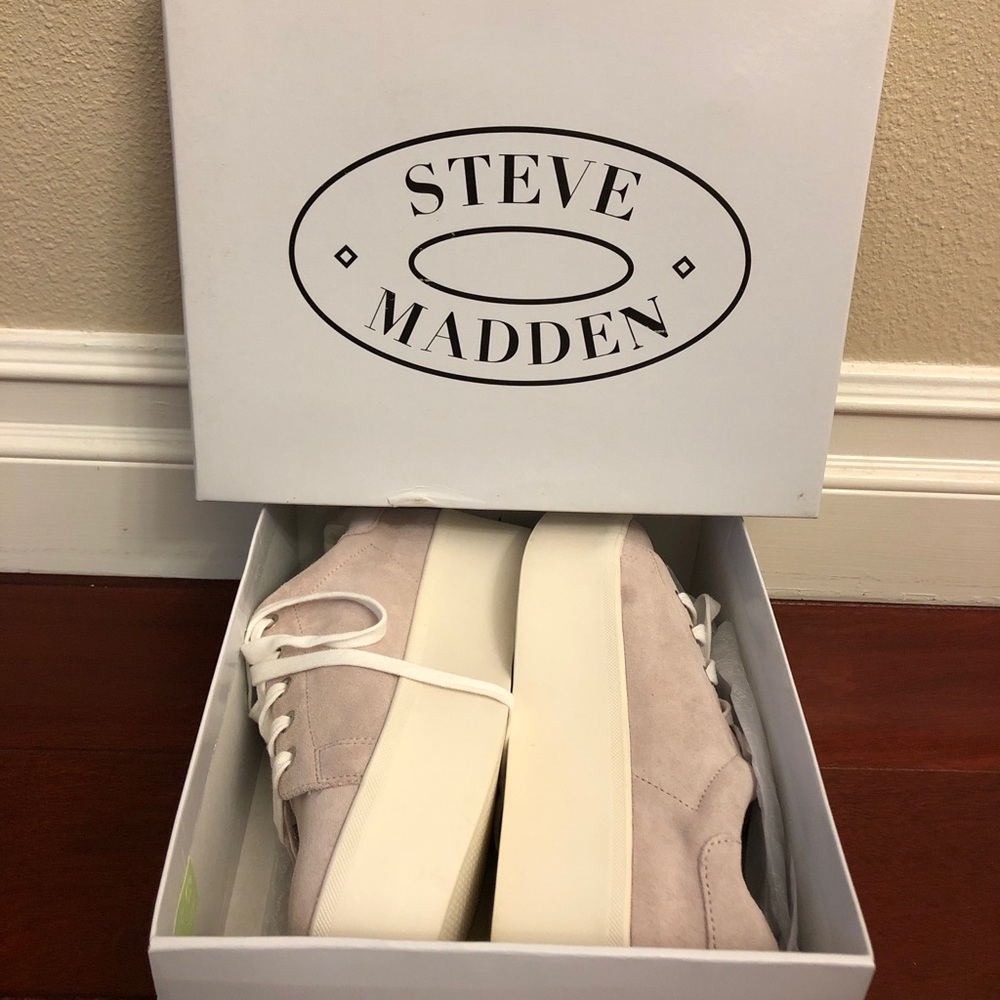 Steve Madden Womens Palmer Suede Platform Sneaker Size 9.5M Pink Pristine